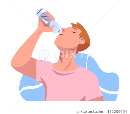 Man Drinking Water Hydrate and Quench Thirst Vector Illustration 132209664