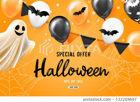 Halloween flying balloons baner 132209697