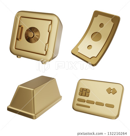 cartoon style gold color finance 3D icon Set 132210264