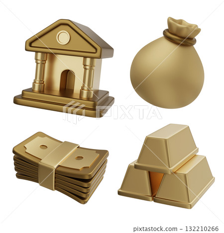 cartoon style gold color finance 3D icon Set 132210266