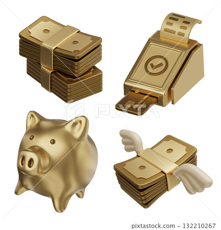 cartoon style gold color finance 3D icon Set cartoon style gold color finance 3D icon Set 132210267