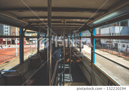 18 Oct 2025 Interior view of Hong Kong double decker tram 132210294