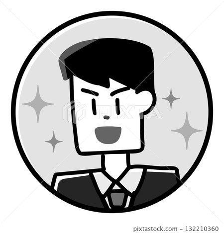 一個穿著西裝的快樂男人的圓形圖示插圖 一個穿著西裝的快樂男人的圓形圖示插圖 132210360