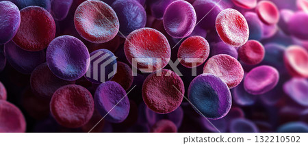 Abstract art of blood cells with unique labels and personalized analysis evokes curiosity and intrigue 132210502