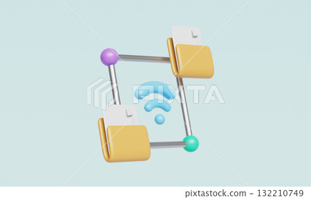 Wireless Data Transfer and Network Folder. 3D Rendering. 132210749