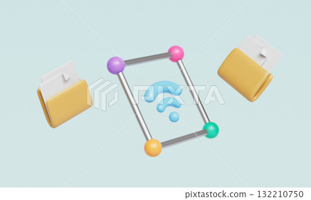 Wireless Data Transfer and Network Folder. 3D Rendering. 132210750