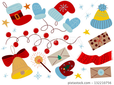 Set of winter illustrations in hand drawing style 132210756