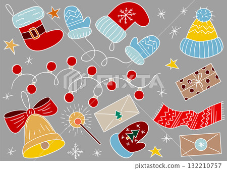 Set of winter illustrations in hand drawing style 132210757