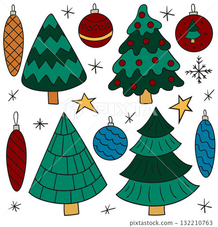 Set of winter illustrations in hand drawing style 132210763