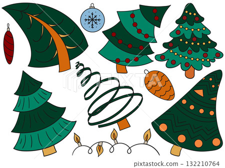 Set of winter illustrations in hand drawing style 132210764