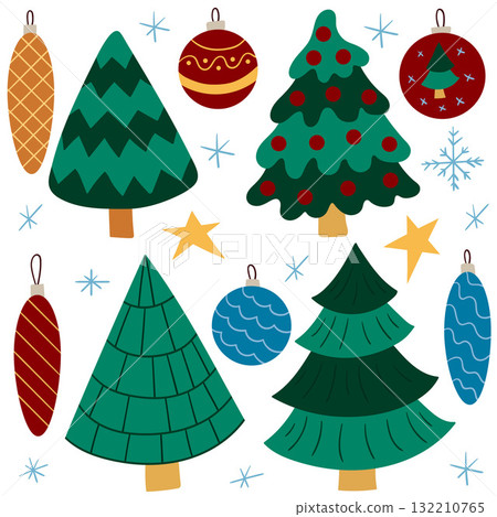 Set of winter illustrations in hand drawing style 132210765