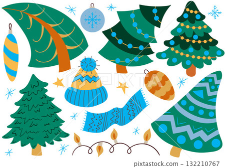 Set of winter illustrations in hand drawing style 132210767