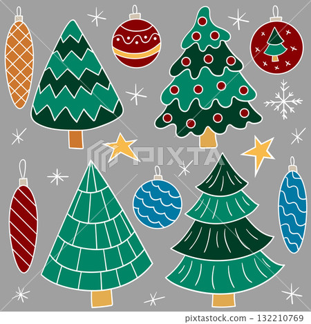 Set of winter illustrations in hand drawing style 132210769
