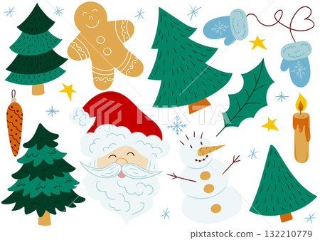 Set of winter illustrations in hand drawing style 132210779