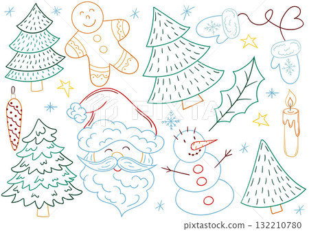 Set of winter illustrations in hand drawing style Set of winter illustrations in hand drawing style 132210780