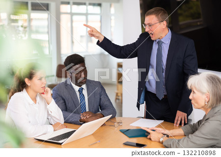 Unbalanced evil mail head of department yells and blames employees for current problems. Unbalanced evil mail head of department yells and blames employees for current problems. 132210898