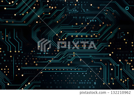 seamless texture and full-frame background of circuit board topology, neural network generated image. 132210962