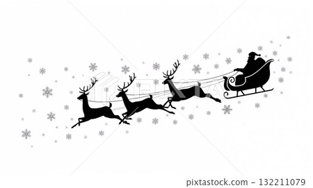 聖誕老人與馴鹿在雪地裡奔跑的剪影 132211079