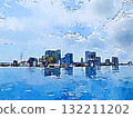 Cityscape of Phnom Penh, Cambodia seen from the hotel rooftop pool | Rare urban landscape | Watercolor 132211202