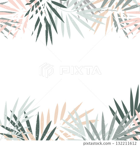Tropical leaves foliage border frame. Floral arrangement nature backdrop. Vector illustration isolated on white background Tropical leaves foliage border frame. Floral arrangement nature backdrop. Vector illustration isolated on white background 132211612