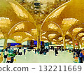Interior view of Techo International Airport in Cambodia | Watercolor-style illustration of the new airport scheduled to open in 2025 132211669
