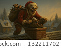 sinister santa clown on roof, generative AI 132211702