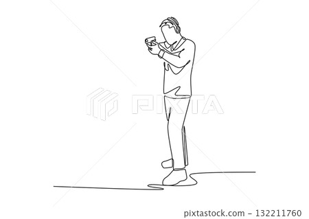 Continuous one line drawing active man shooting athlete aiming pistol in a stable, upright stance, wearing ear protection and focused on the target. Single line draw design vector graphic illustration Continuous one line drawing active man shooting athlete aiming pistol in a stable, upright stance, wearing ear protection and focused on the target. Single line draw design vector graphic illustration 132211760