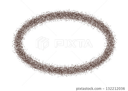 Coffee powder ellipse frame. Cocoa dust border. Brown chocolate thin oval text box. Spray geometric callout. Vector illustration on transparent background Coffee powder ellipse frame. Cocoa dust border. Brown chocolate thin oval text box. Spray geometric callout. Vector illustration on transparent background 132212036
