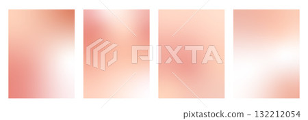 Rose gold gradient background. Pink sky autumn gradation templates set. Vector pastel backdrops with blur effect. Soft ombre beige and pale red wallpaper design. Light creamy abstract graphic design 132212054