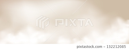 Gentle beige clouds on creamy sky in warm pastel hues. The soft gradient background gives a peaceful and dreamy mood. Vector illustration for elegant design 132212085