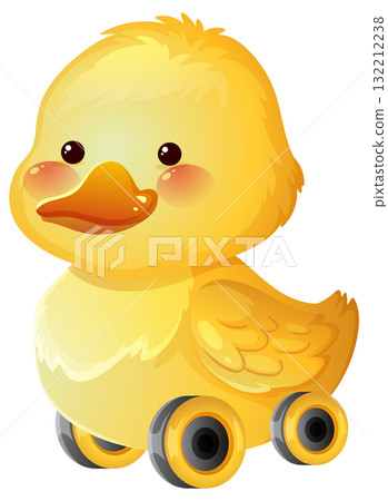 Cute Yellow Duck Toy on Wheels Vector Illustration 132212238