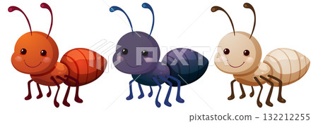 Three Colorful Cartoon Ants Standing Side by Side 132212255