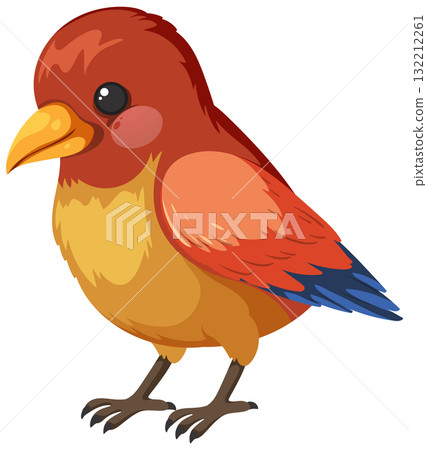 Colorful Cartoon Songbird Standing in Profile View Colorful Cartoon Songbird Standing in Profile View 132212261