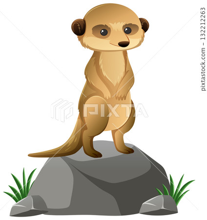 Cartoon Meerkat Standing Alert on Rock Illustration 132212263