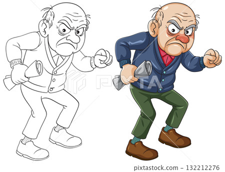 Angry Elderly Man Holding Newspaper in Cartoon Style Angry Elderly Man Holding Newspaper in Cartoon Style 132212276