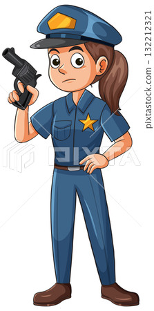 Female Police Officer Holding Pistol in Uniform Illustration 132212321