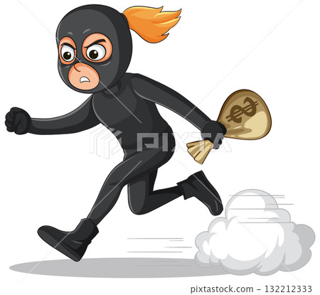 Female Burglar Running With Money Bag Cartoon Vector Female Burglar Running With Money Bag Cartoon Vector 132212333