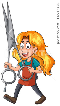 Smiling Hairdresser Holding Oversized Scissors Cartoon Illustration Smiling Hairdresser Holding Oversized Scissors Cartoon Illustration 132212336