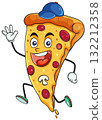 Cheerful Cartoon Pizza Slice Running With Blue Cap 132212358