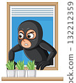 Burglar Climbing Through Window Behind Potted Plants 132212359