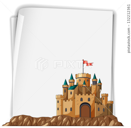 Medieval Castle Illustration on Blank Paper Background Medieval Castle Illustration on Blank Paper Background 132212361