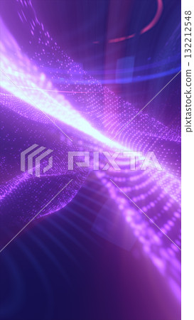 Abstract glowing wave of neon lights and particles forming vibrant digital motion on dark background Abstract glowing wave of neon lights and particles forming vibrant digital motion on dark background 132212548