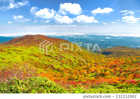 福島縣西鄉村的赤面山，被秋葉染紅 132212602