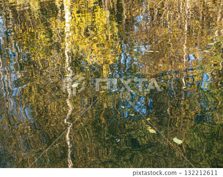 Reflection of autumn trees in the water. Abstract autumn background. Reflection of autumn trees in the water. Abstract autumn background. 132212611
