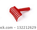 red plastic rake for harvesting olives on white 132212629