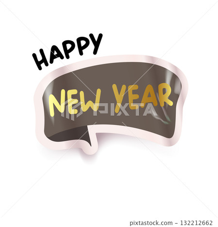 happy New year golden retro groovy ticker design isolated on white background. Vintage Gold New year day motto sticker, tag, retro label, banner, ribbon, label png with quote. New year text banner happy New year golden retro groovy ticker design isolated on white background. Vintage Gold New year day motto sticker, tag, retro label, banner, ribbon, label png with quote. New year text banner 132212662