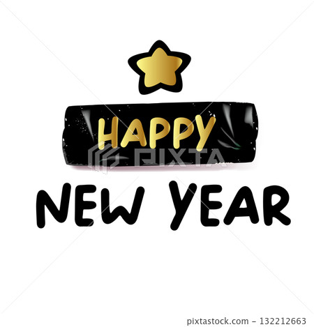 happy New year golden retro groovy ticker design isolated on white background. Vintage Gold New year day motto sticker, tag, retro label, banner, ribbon, label png with quote. New year text banner happy New year golden retro groovy ticker design isolated on white background. Vintage Gold New year day motto sticker, tag, retro label, banner, ribbon, label png with quote. New year text banner 132212663