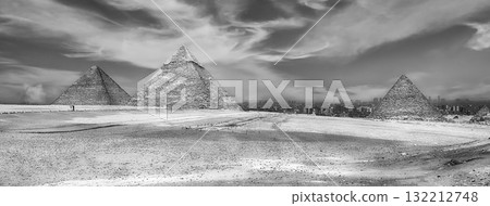 Scenic view over the three main Pyramids of Giza, Egypt 132212748