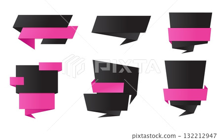 Black and pink ribbon banners set Black and pink ribbon banners set 132212947