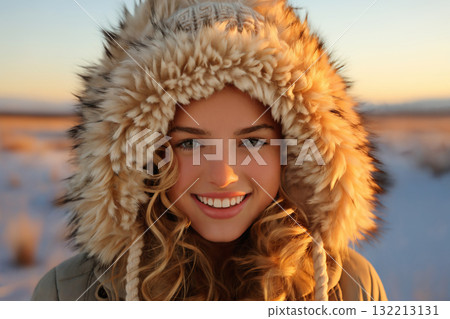 portrait of a beautiful happy woman enjoying winter season 132213131